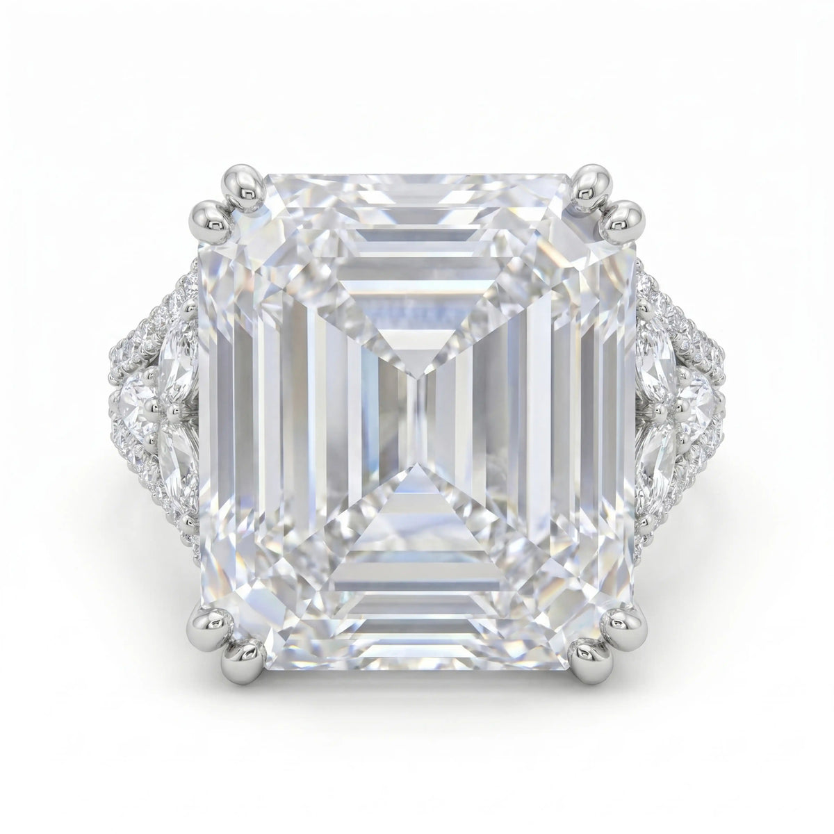 Hexa White Crystal Emerald Cut Statement Cocktail Ring