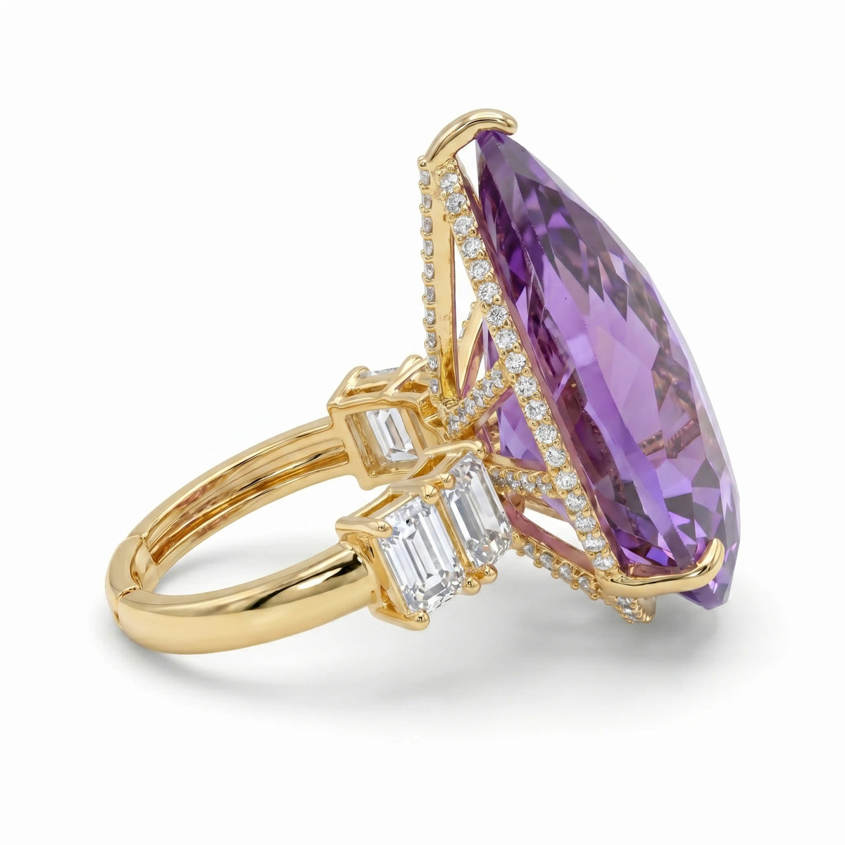 Crystal Pear Solitaire Cocktail Ring, Gold finish