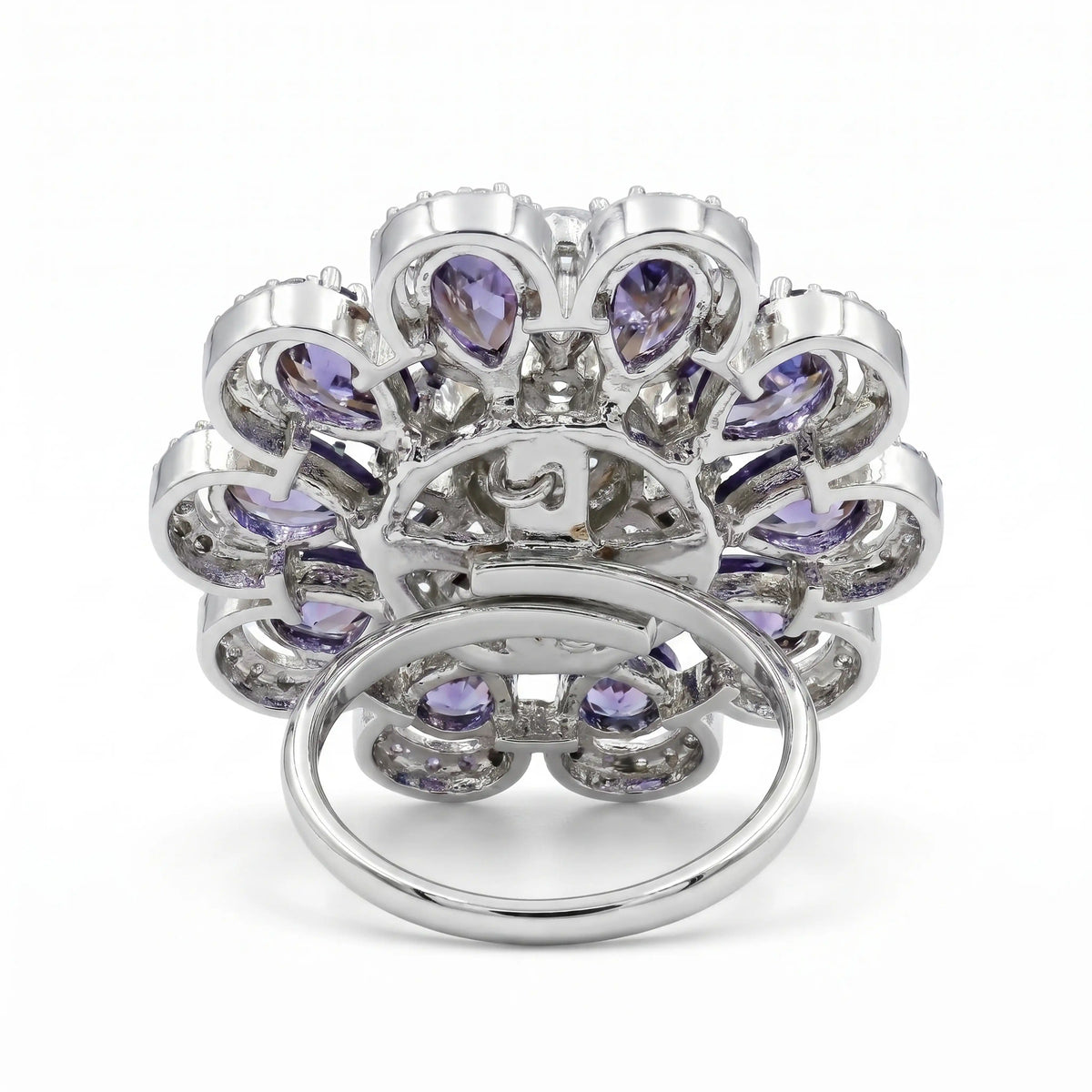 Crystal Oval Floral Cluster Cocktail Ring, Rhodium finish