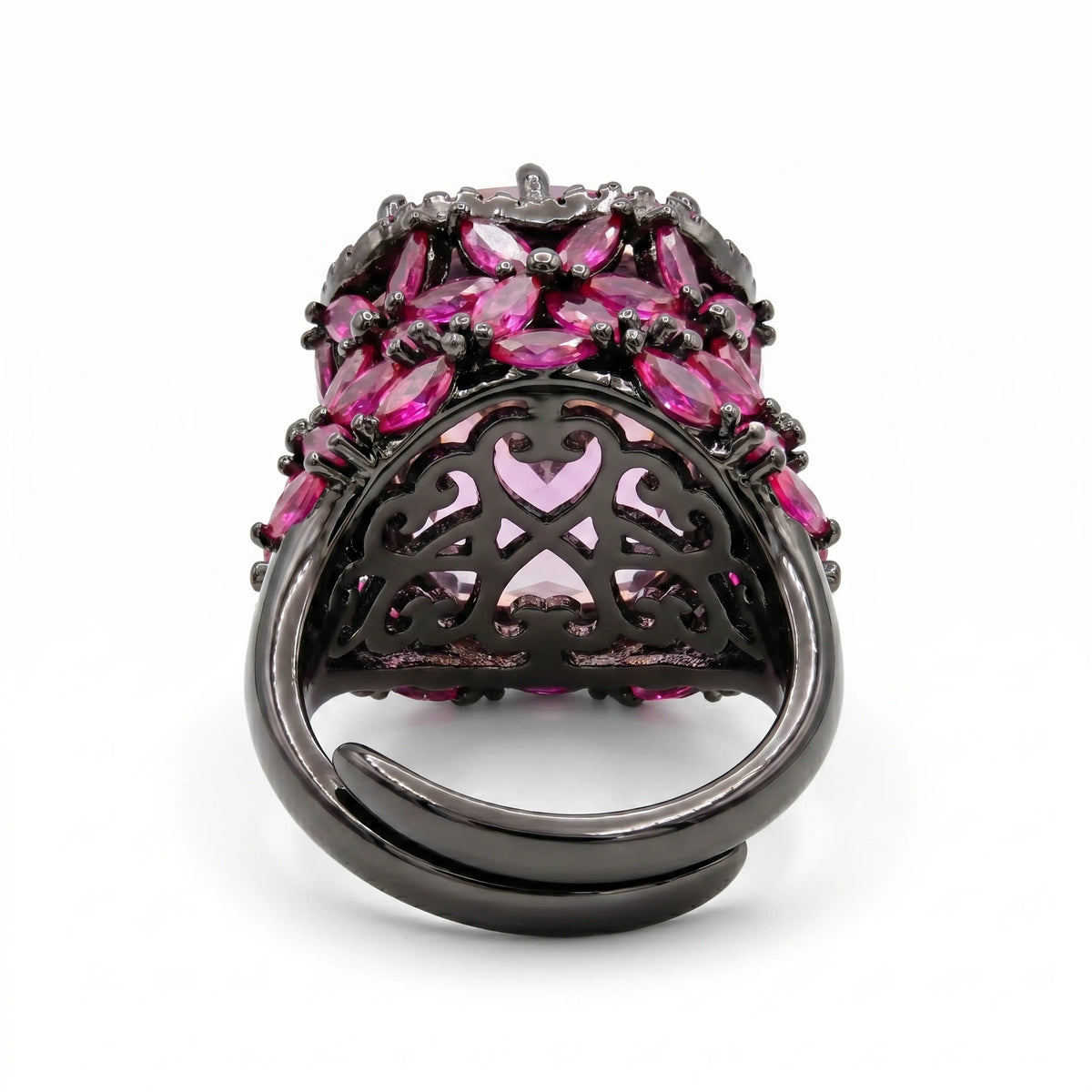 Jardina Ruthenium Crystal Floral Statement Cocktail Ring, Black Rhodium finish