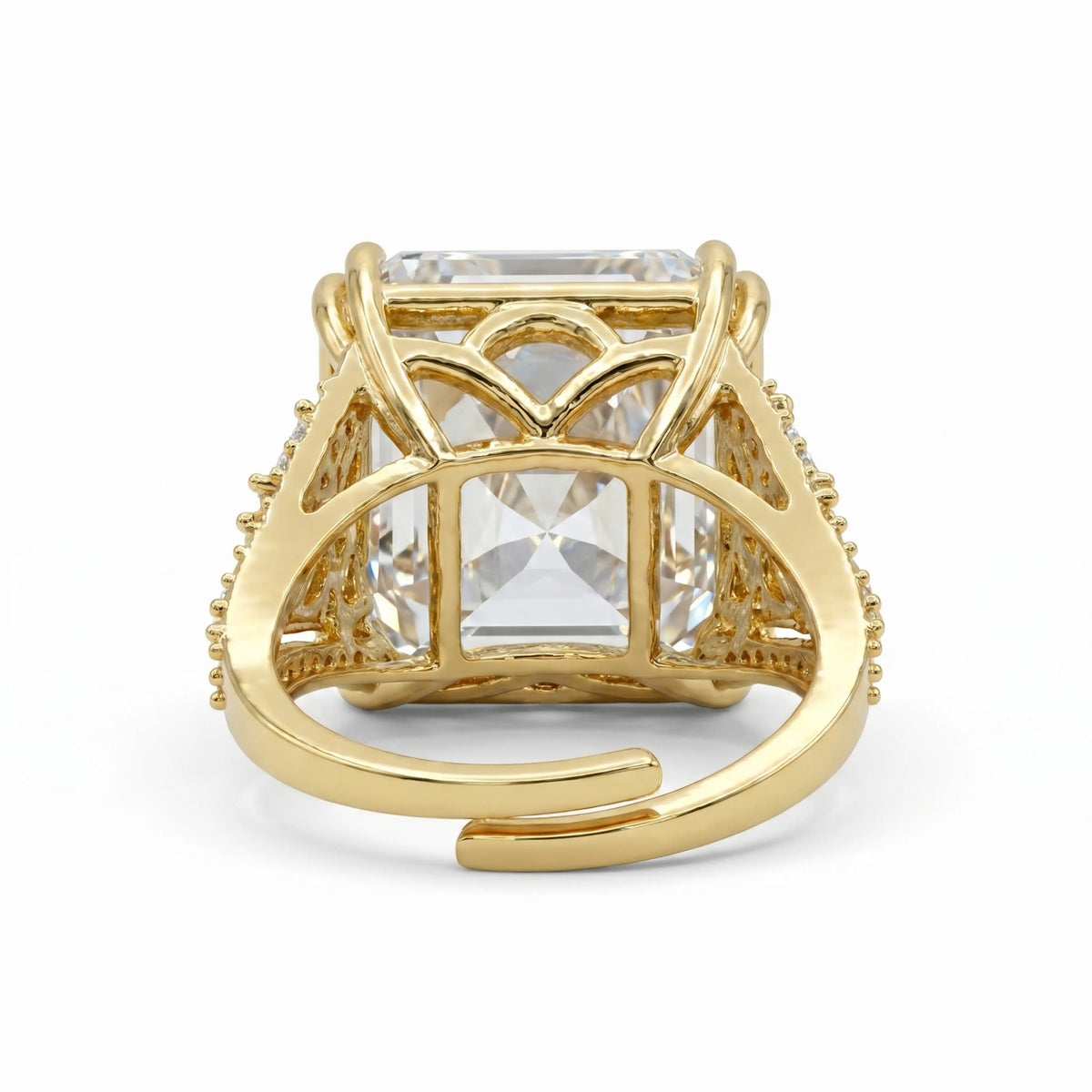 Hexa White Crystal Emerald Cut Statement Cocktail Ring