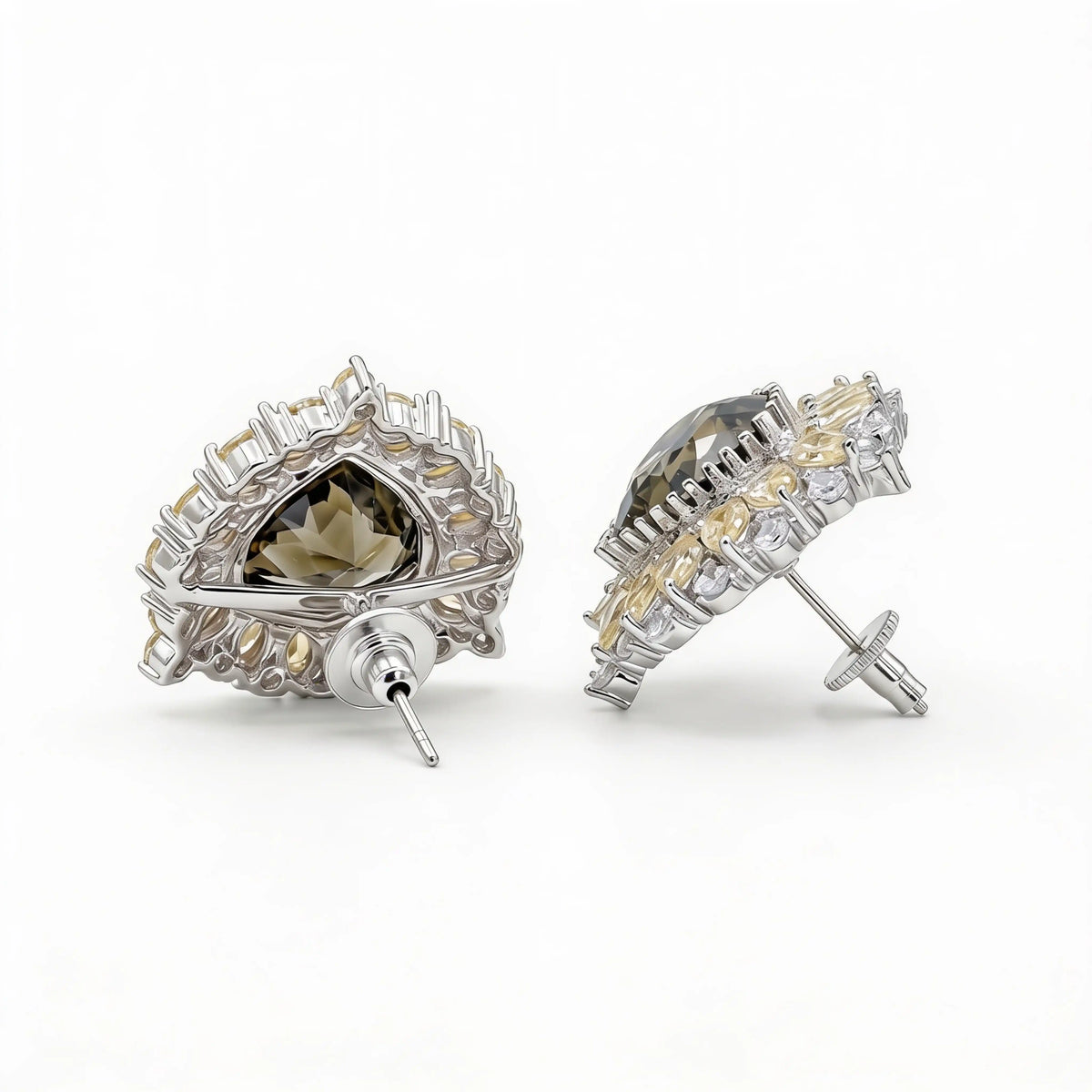Iridescent Trillion Halo Stud Earrings