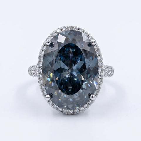 Diana Grey Crystal Cushion Halo Cocktail Ring, Rhodium finish