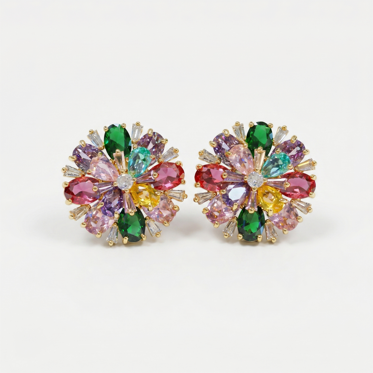 Petalia Crystal Floral Burst Stud Earrings, Mixed cut, Gold finish