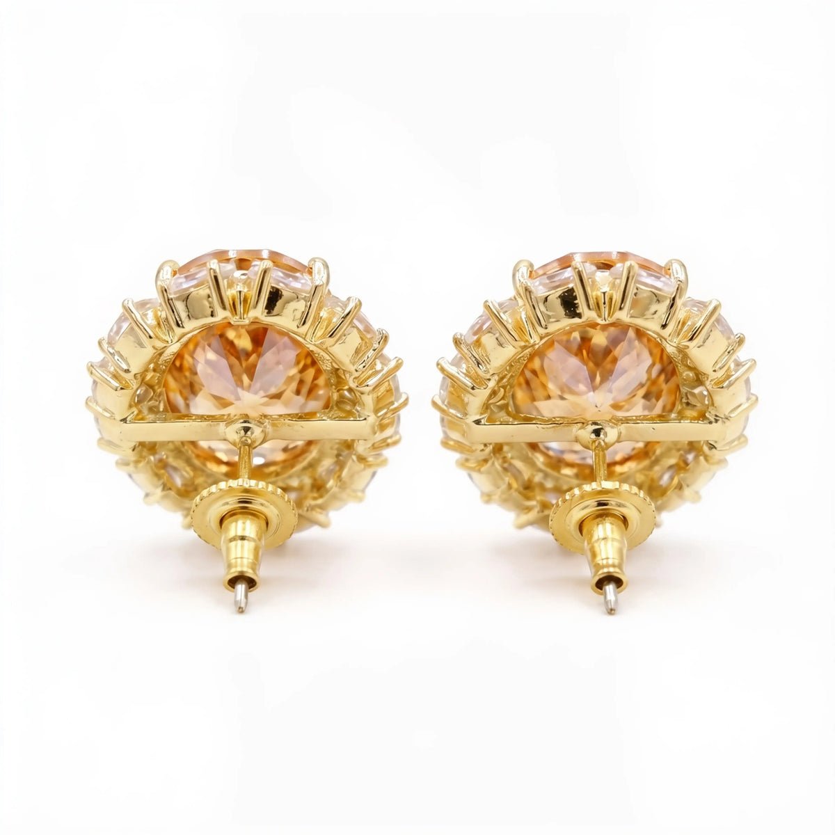 Rouge Oval Crystal Halo Stud Earrings, Gold finish