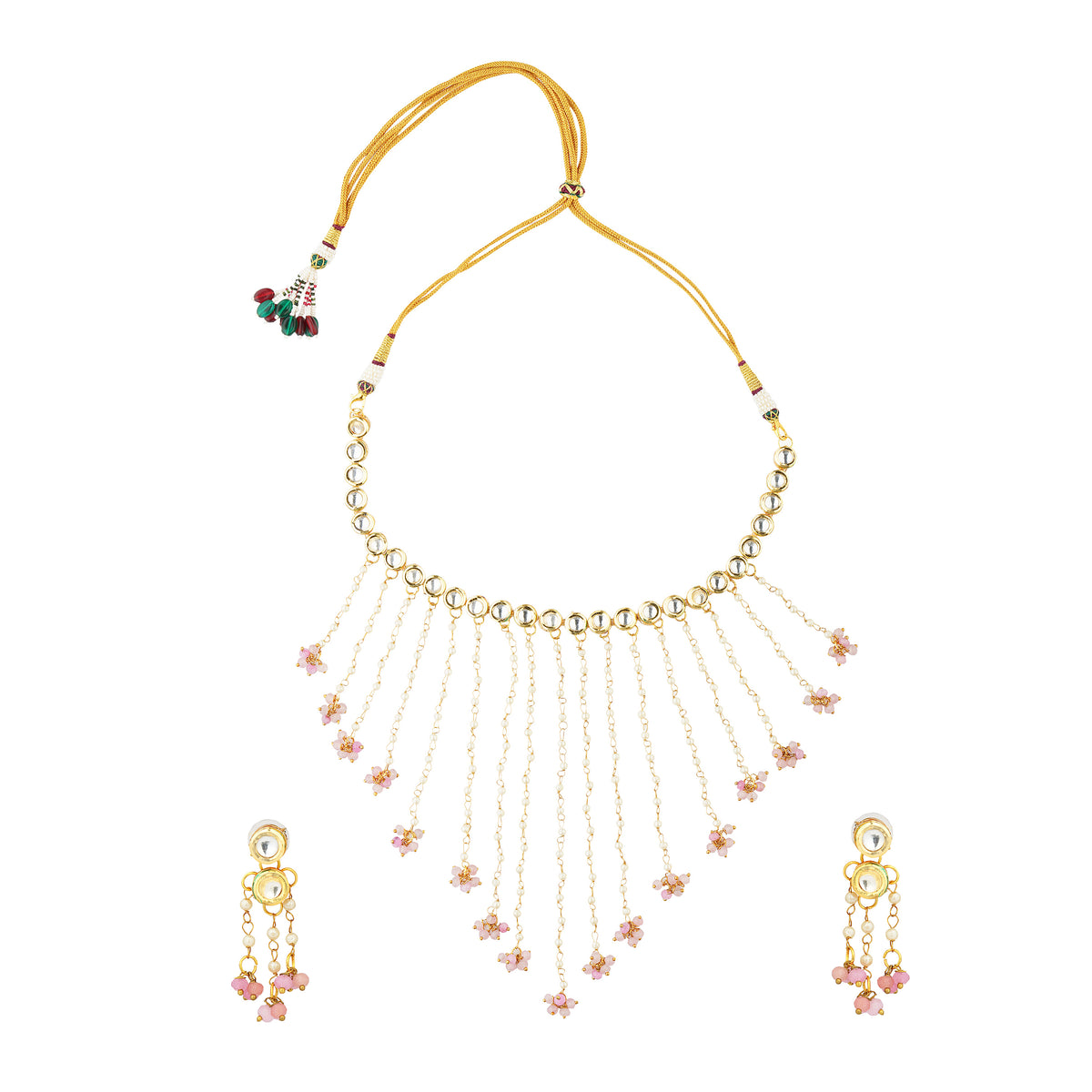 Aamira pearl waterfall necklace with Earrings Close-Up Product Image