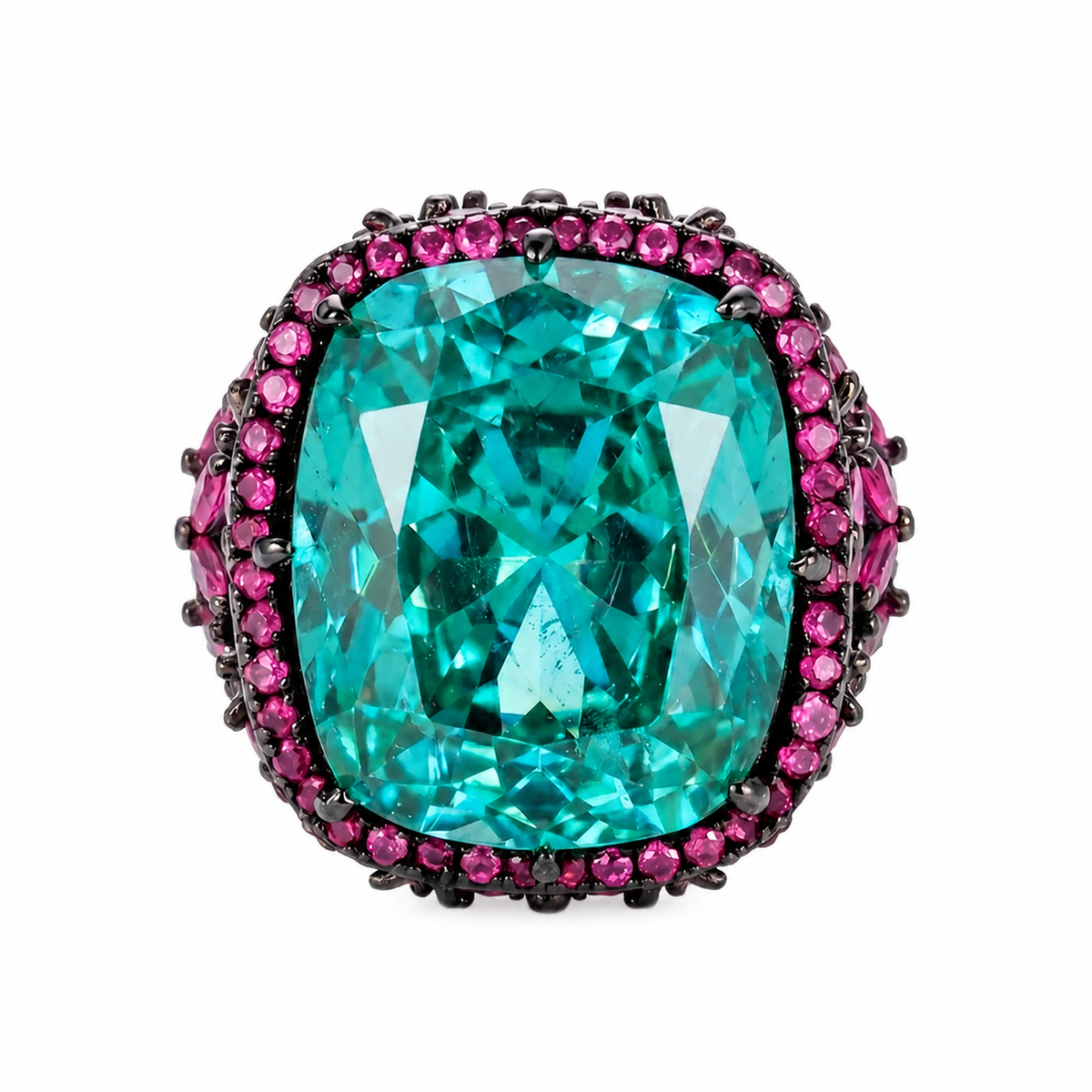 Jardina Ruthenium Crystal Floral Statement Cocktail Ring, Black Rhodium finish