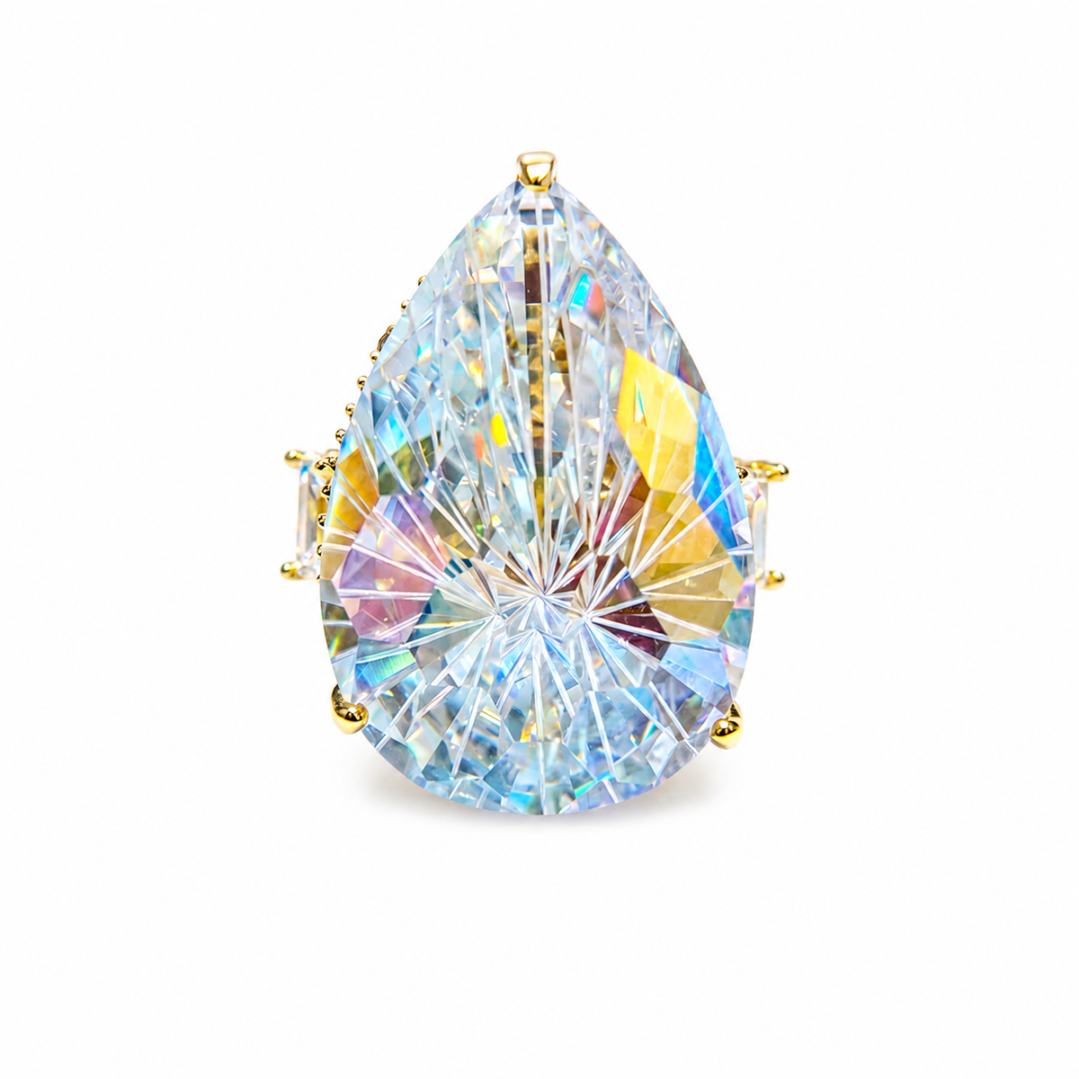 Crystal Pear Solitaire Cocktail Ring, Gold finish