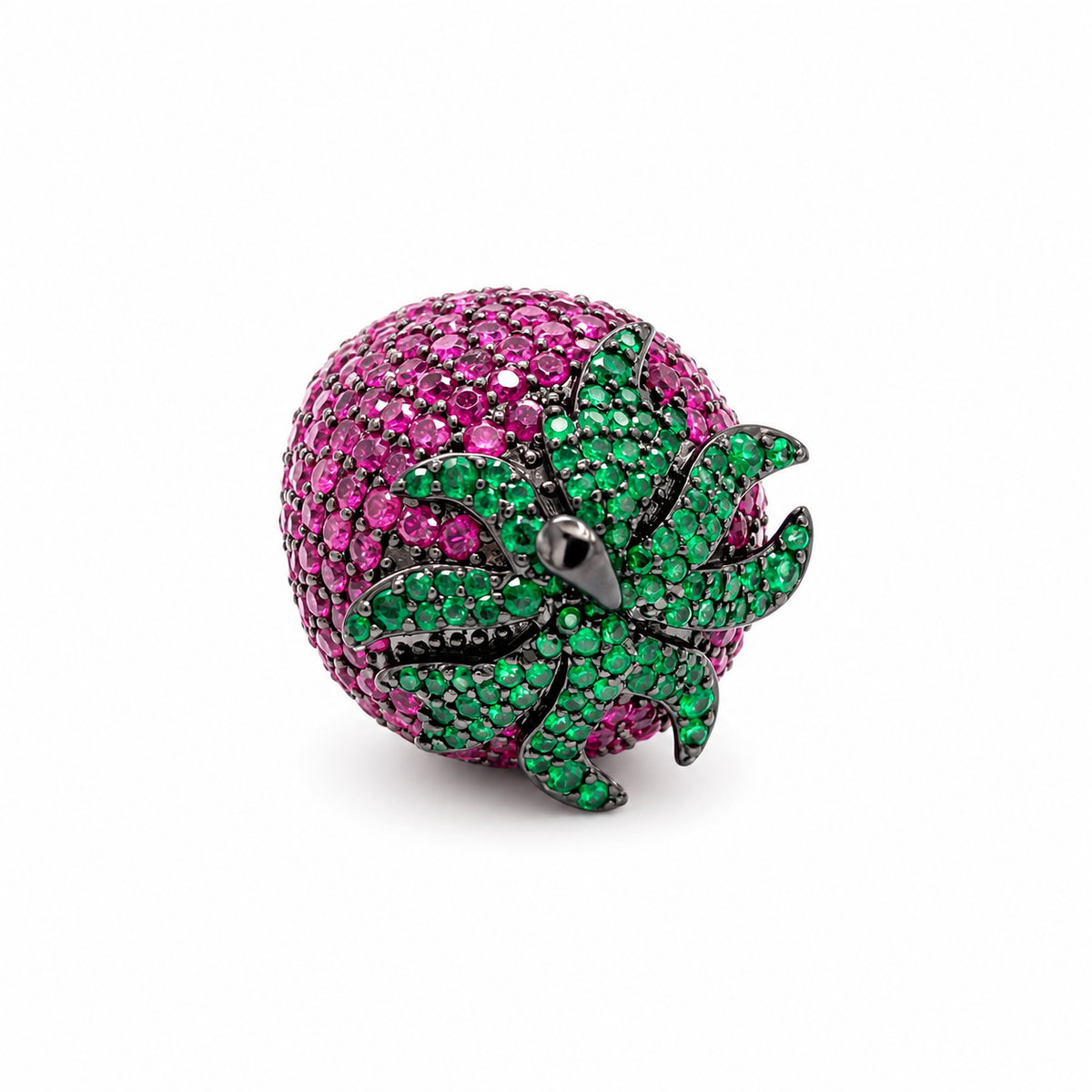 Botanica Pink & Green Strawberry Ring, Black Ruthenium