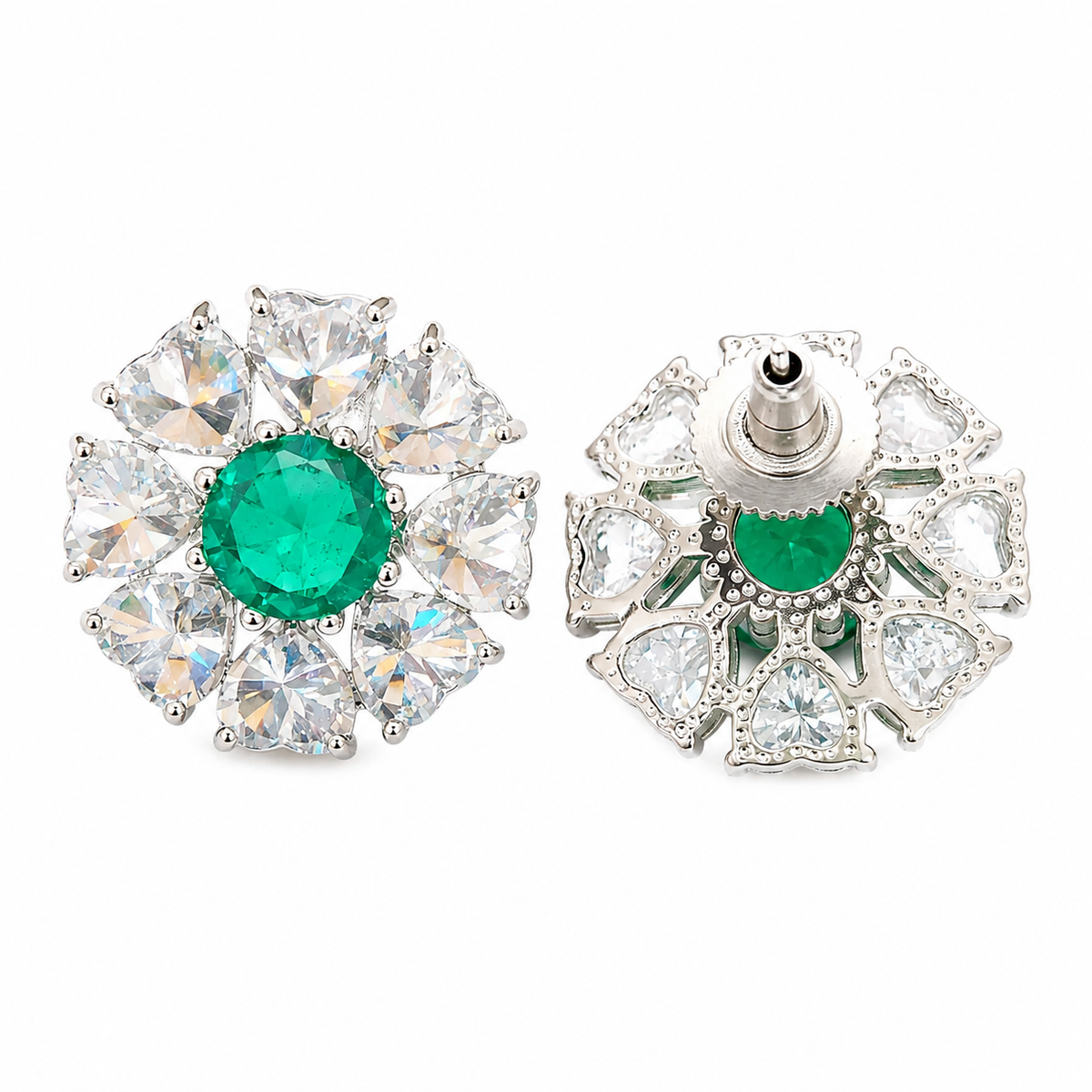 Reverse Crystal Floral Cluster Stud Earrings, Rhodium finish