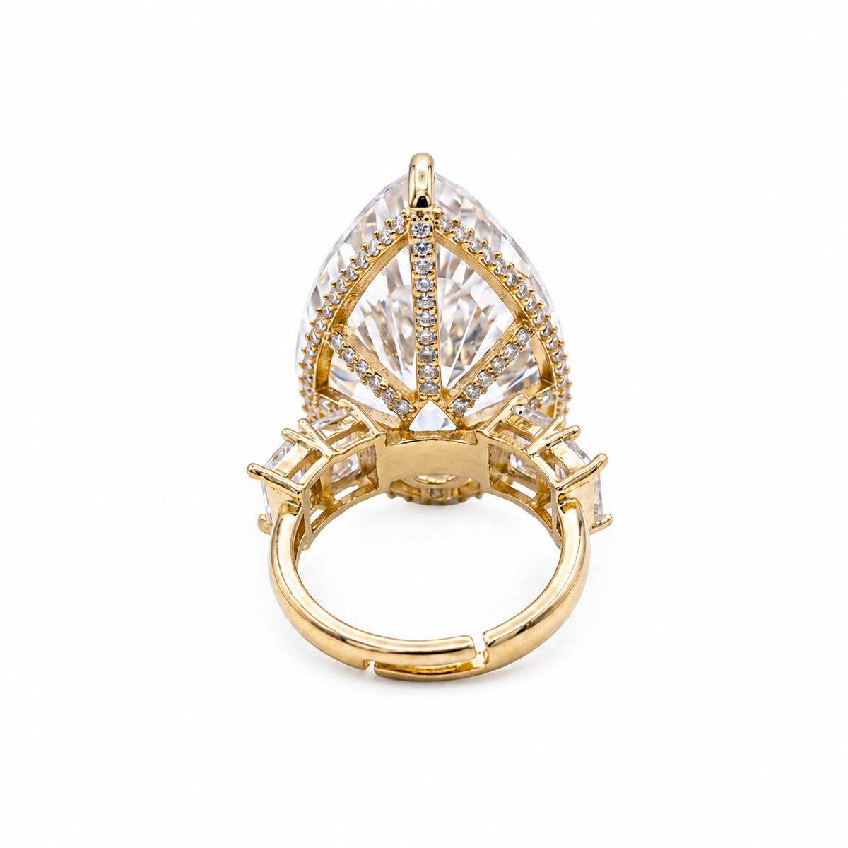 Crystal Pear Solitaire Cocktail Ring, Gold finish