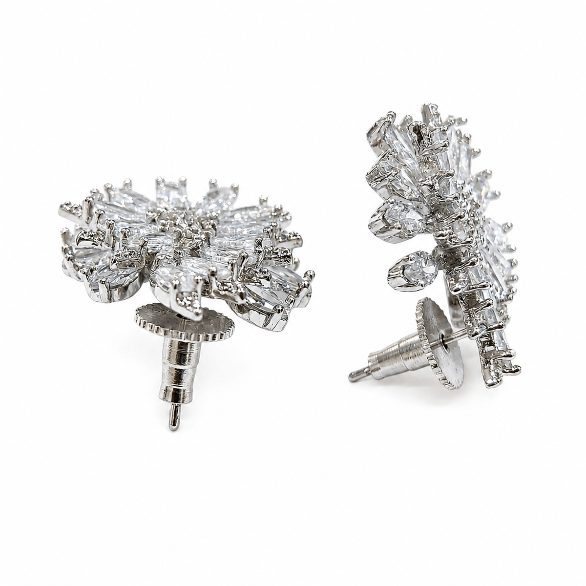 White Crystal Marquise Cluster Stud Earrings, Rhodium finish