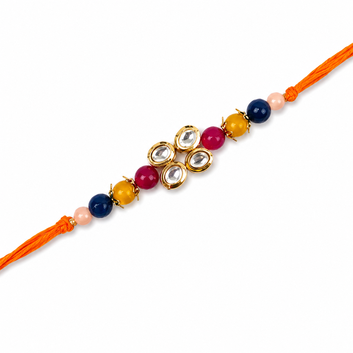 Kundan Oval Cluster Rakhi with Multicolour Beads