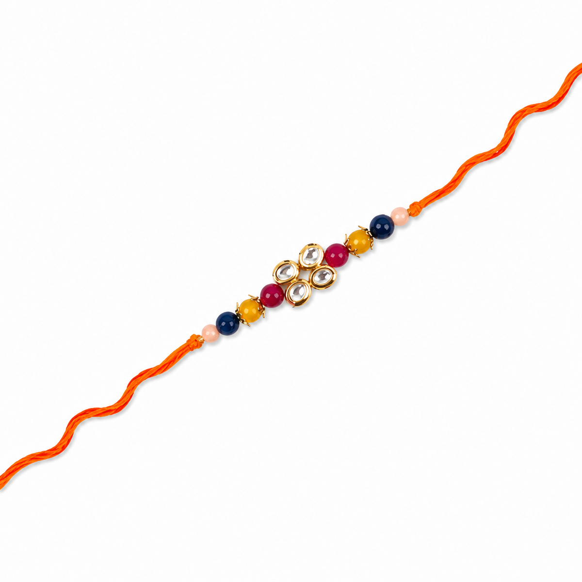 Kundan Floral Rakhi with Multicolour Beads