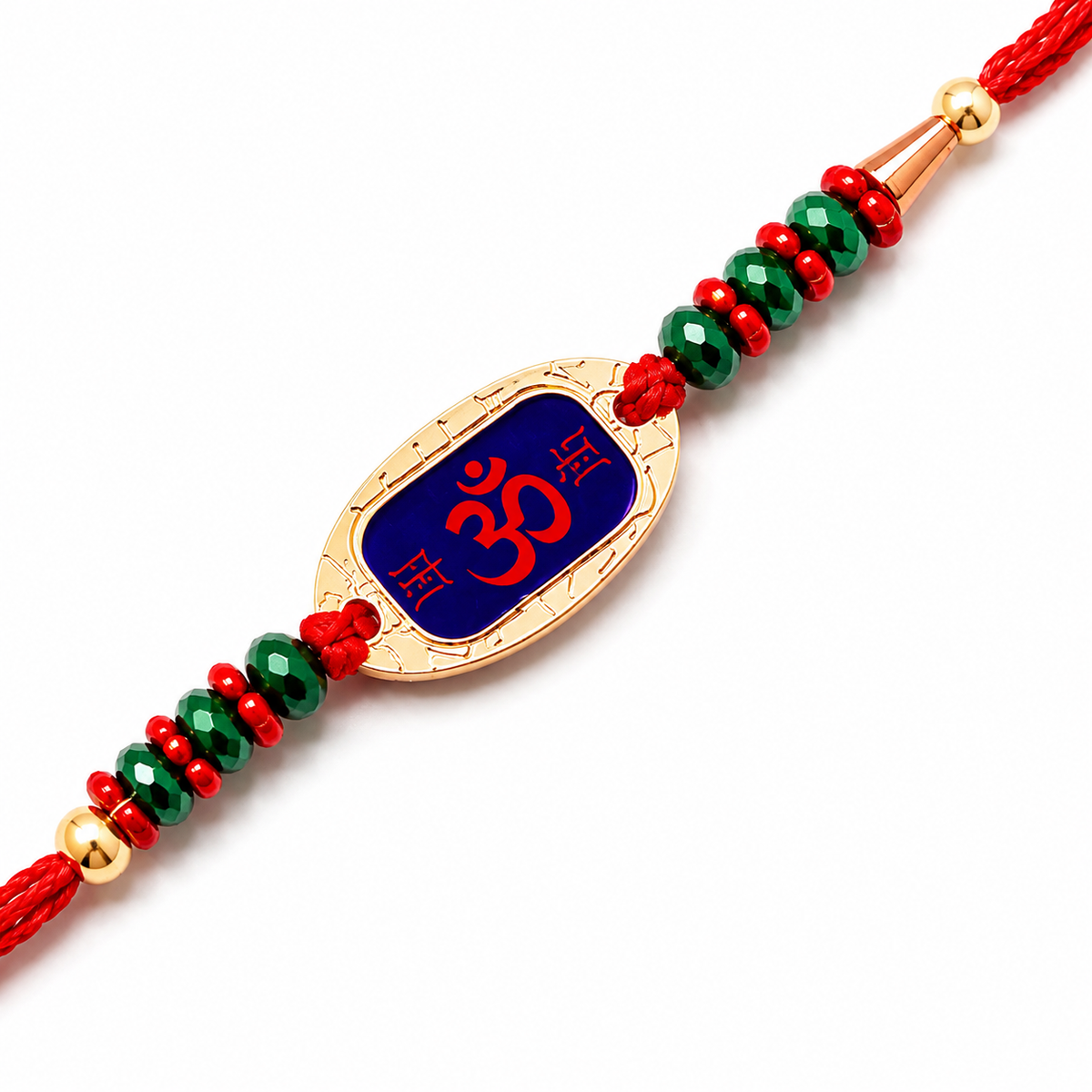 Om Blue Enamel 92.5 Silver Rakhi with Crystal Beads