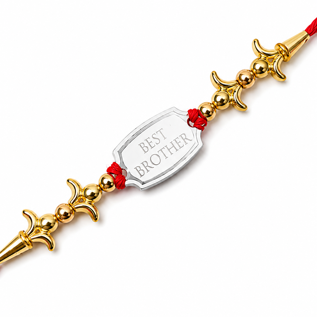 Best Brother Plaque 92.5 Silver Rakhi with Gold Trishul Beads