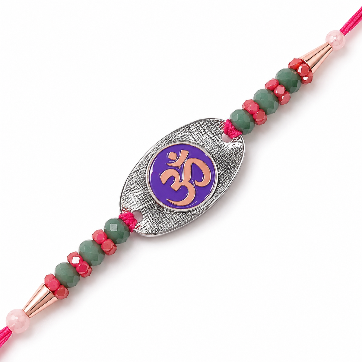 Om Purple Disc 92.5 Silver Rakhi with Crystal Beads