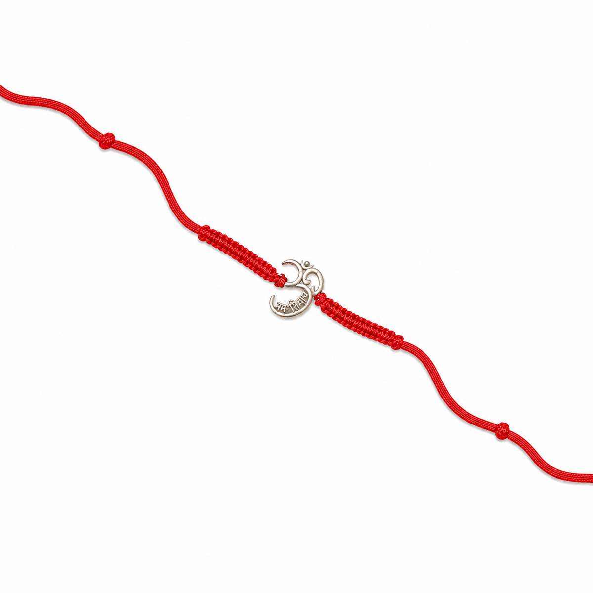Om Crescent Charm 92.5 Silver Rakhi on Red Knotted Band