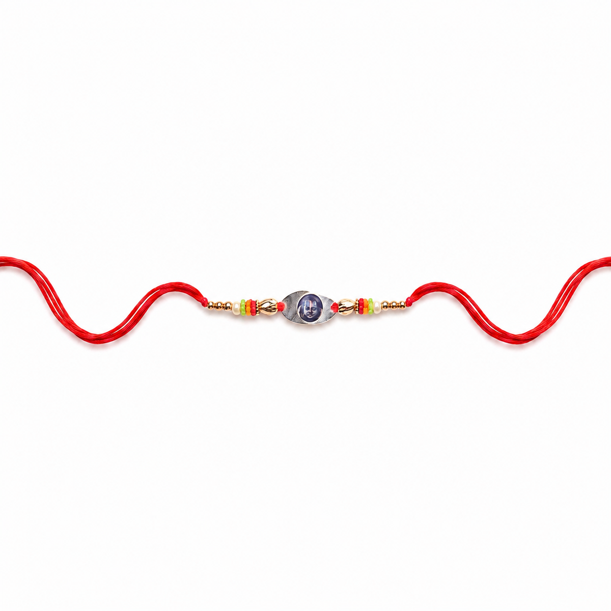 Shiva Portrait 92.5 Silver Rakhi with Multicolour Beads