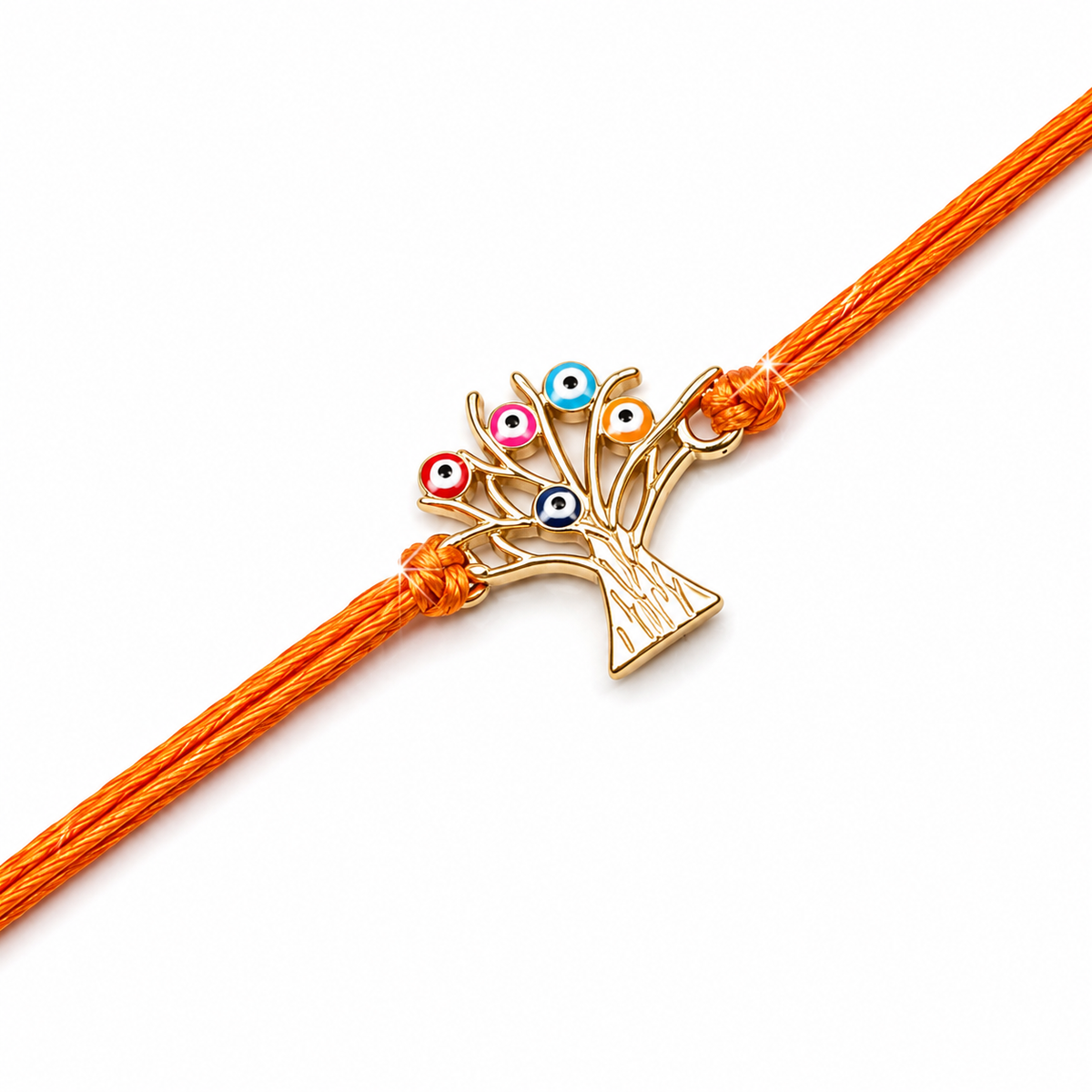 Tree of Life Evil Eye 92.5 Silver Rakhi on Orange Cord