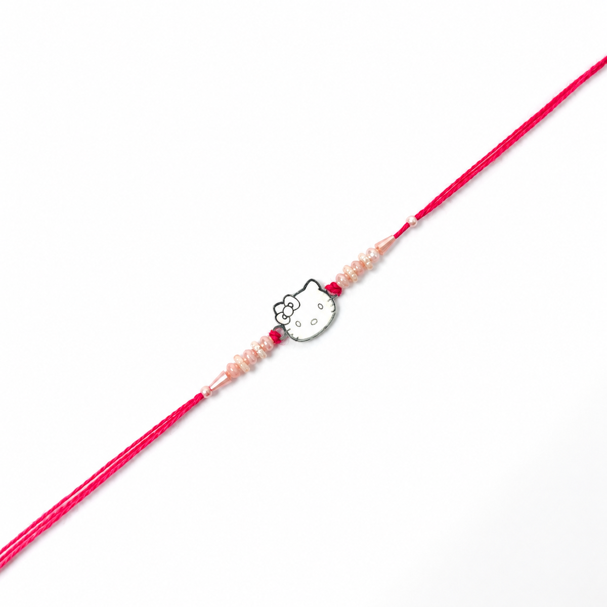 Kitty Charm Kids 92.5 Silver Rakhi with Peach Pearls