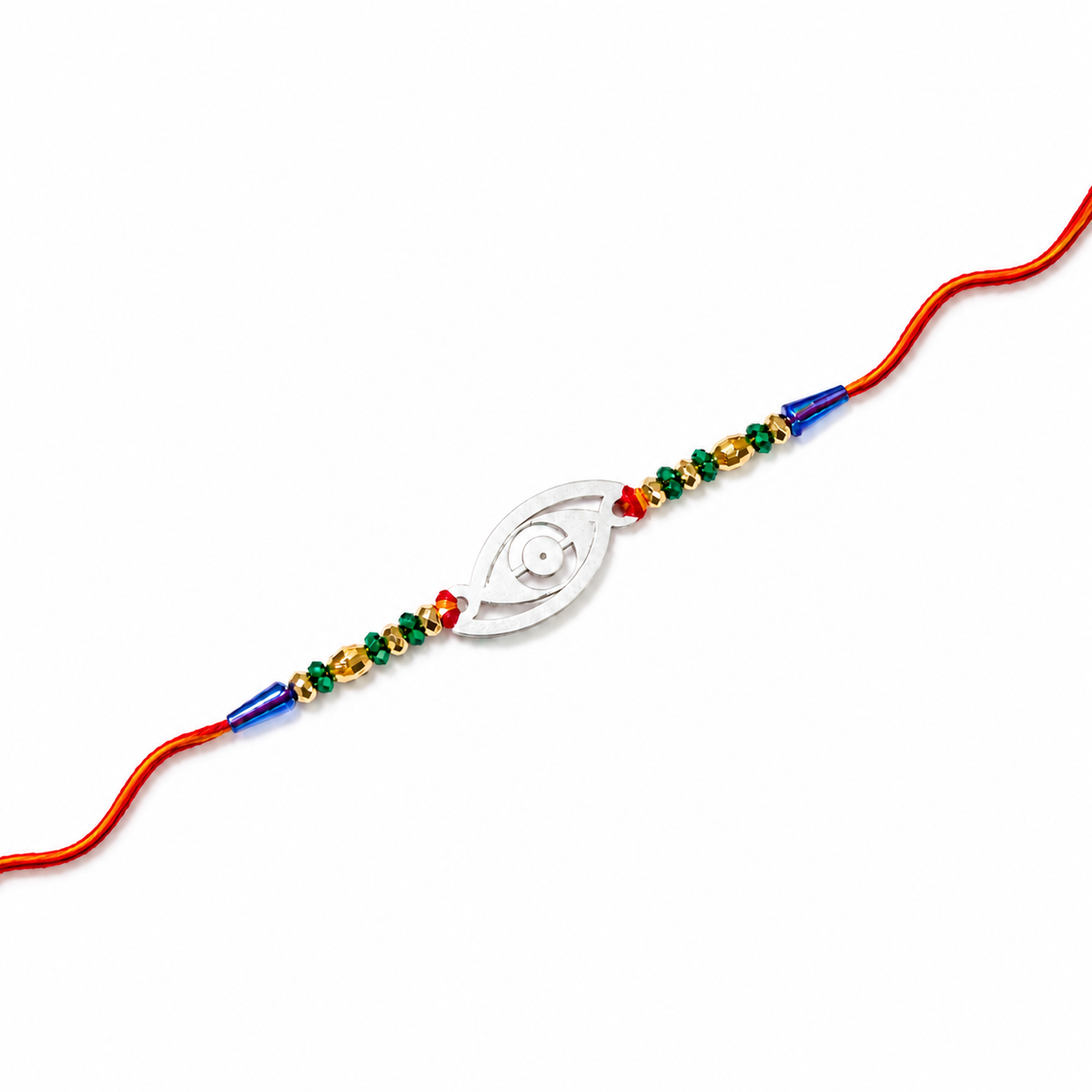 Evil Eye Cutout 92.5 Silver Rakhi with Multicolour Beads