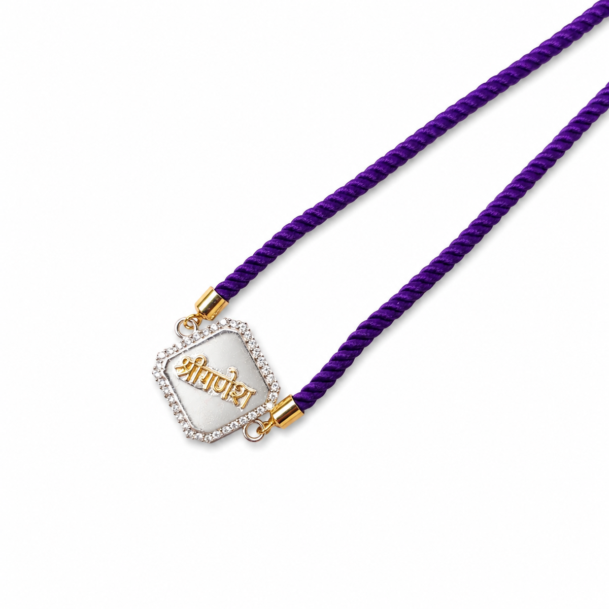 Shree Ganesh Stone-Studded 92.5 Silver Rakhi on Purple Cord