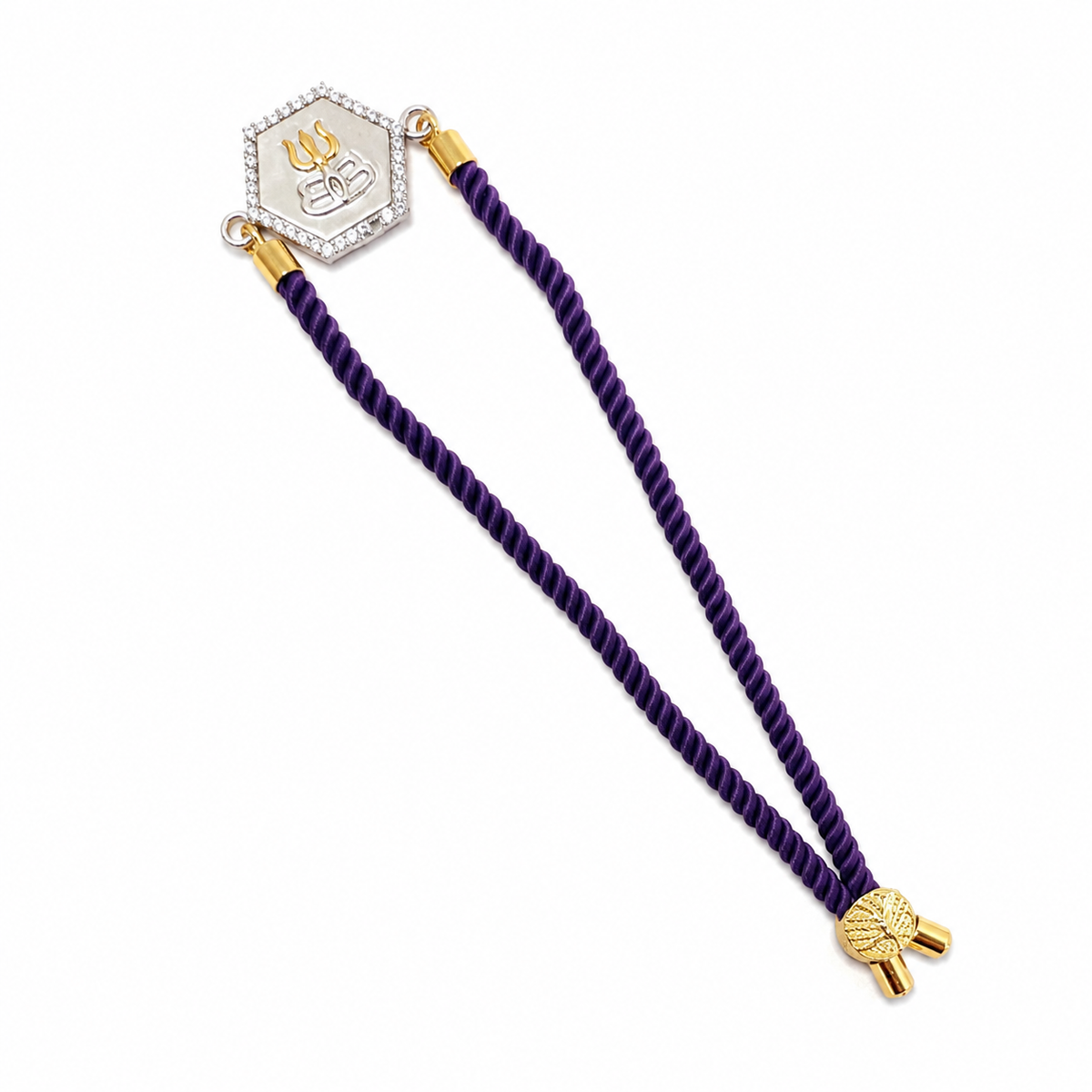 Mahadev Trishul CZ Hexagon 92.5 Silver Rakhi on Purple Cord