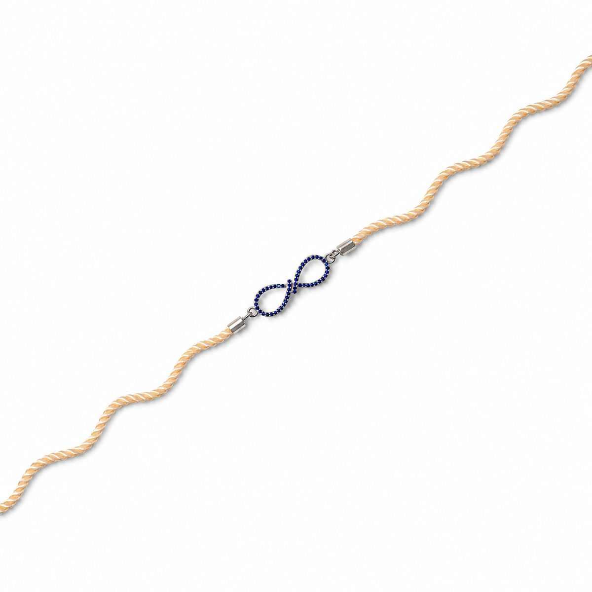 Blue Infinity CZ 92.5 Silver Rakhi on Cream Cord