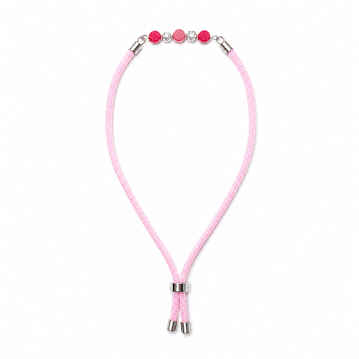 Pink Crystal & Filigree 92.5 Silver Rakhi on Pink Cord