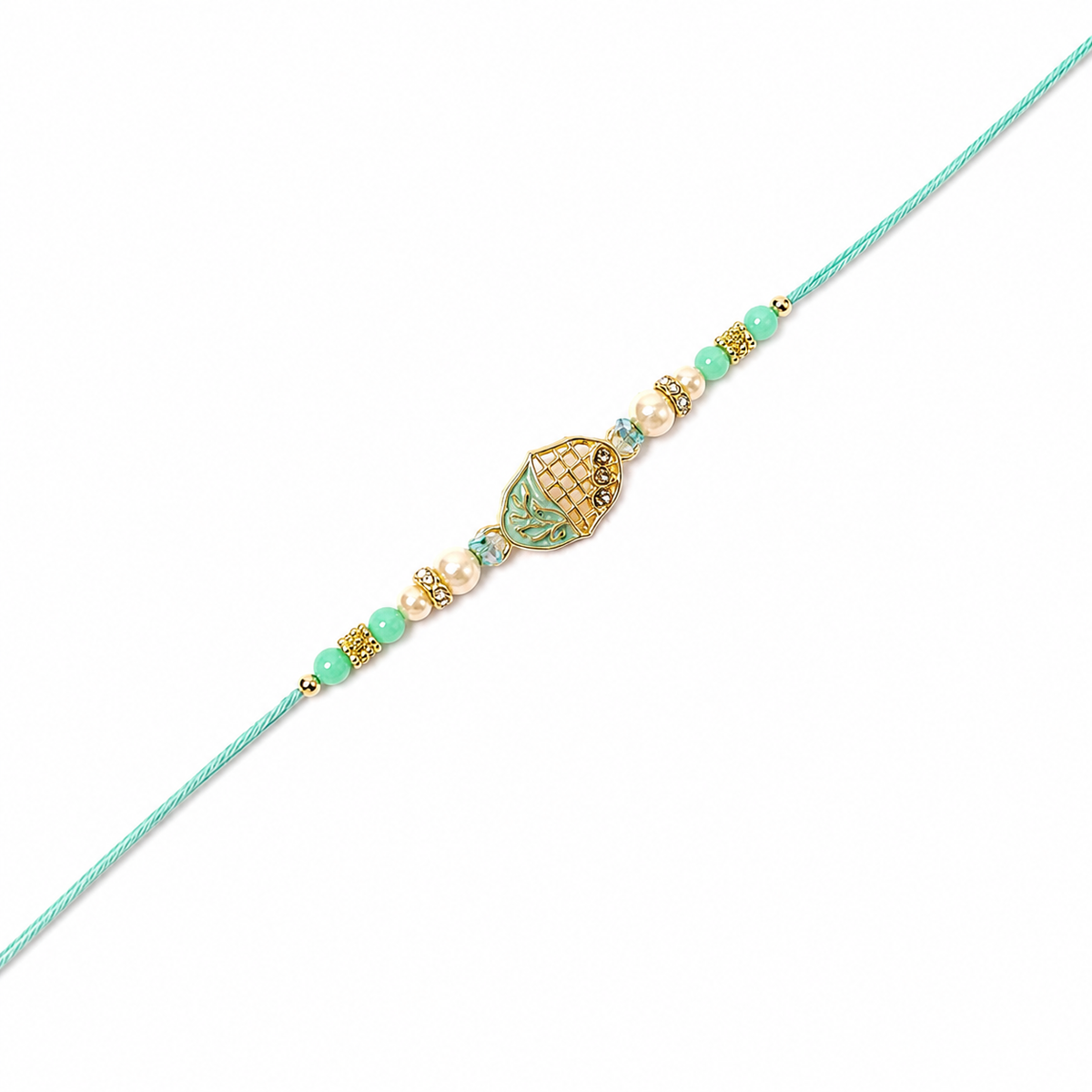 Mint Enamel Kalash 92.5 Silver Rakhi with Pearls