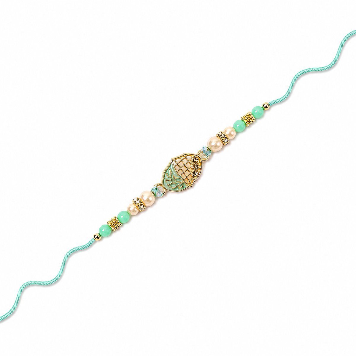 Mint Enamel Kalash 92.5 Silver Rakhi with Pearls
