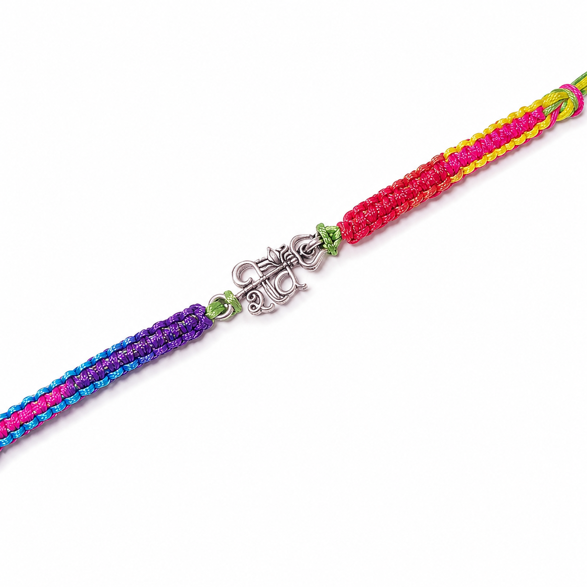 Trishul Charm Multicolour Braided 92.5 Silver Rakhi