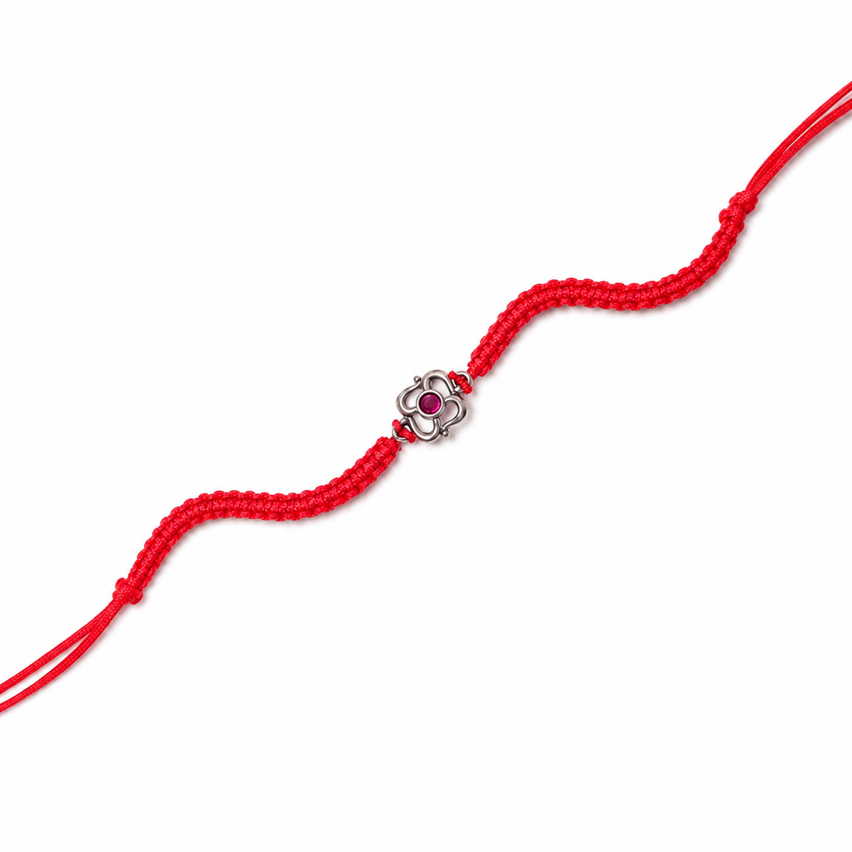 Antique Floral Stone 92.5 Silver Rakhi on Red Knotted Band