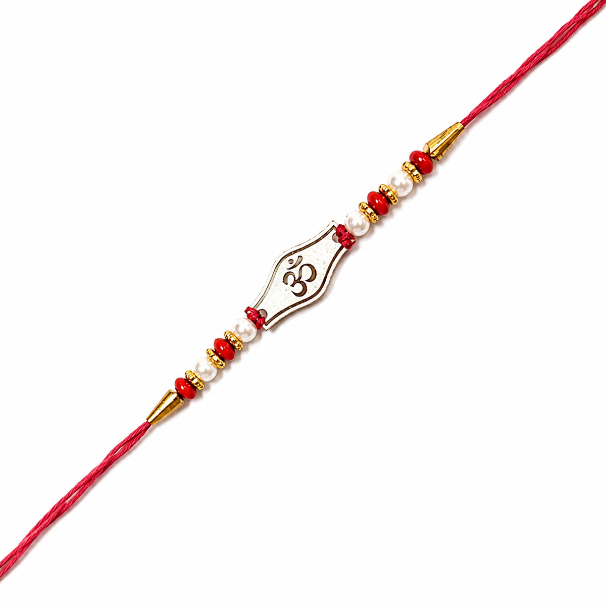 Om Gold-Plated 92.5 Silver Rakhi with Pearls on Red Thread