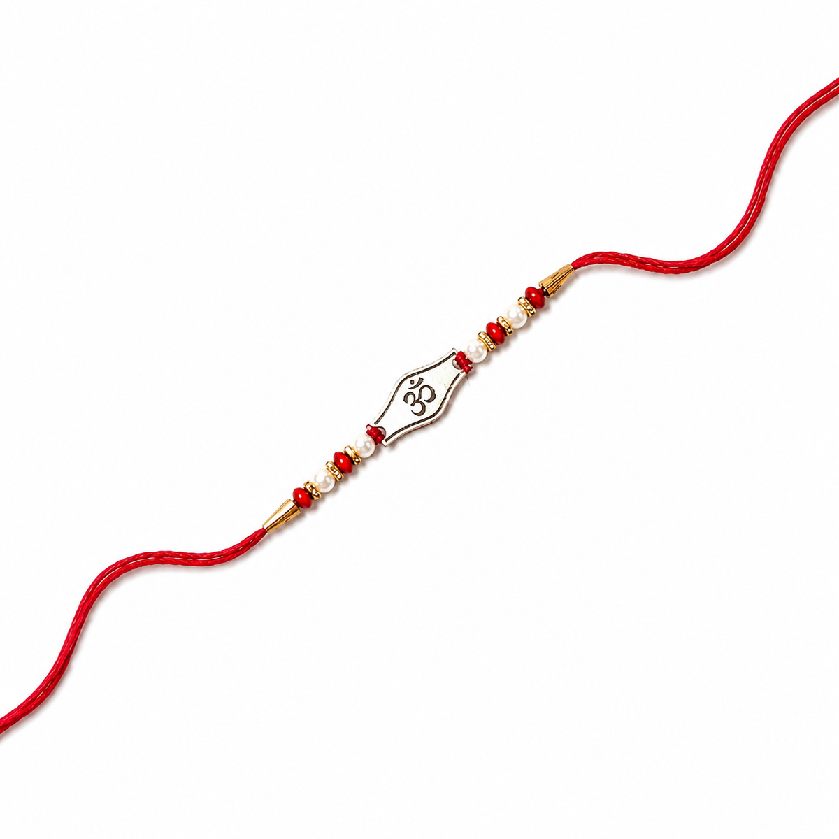 Om Gold-Plated 92.5 Silver Rakhi with Pearls on Red Thread