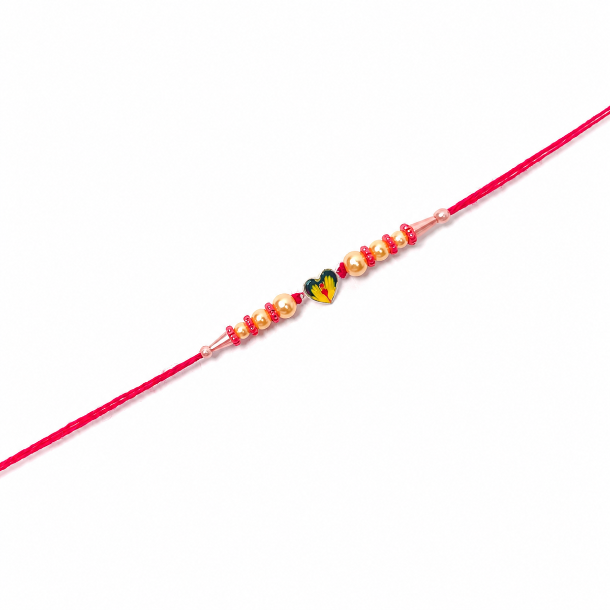 Colourful Heart 92.5 Silver Rakhi with Golden Pearls