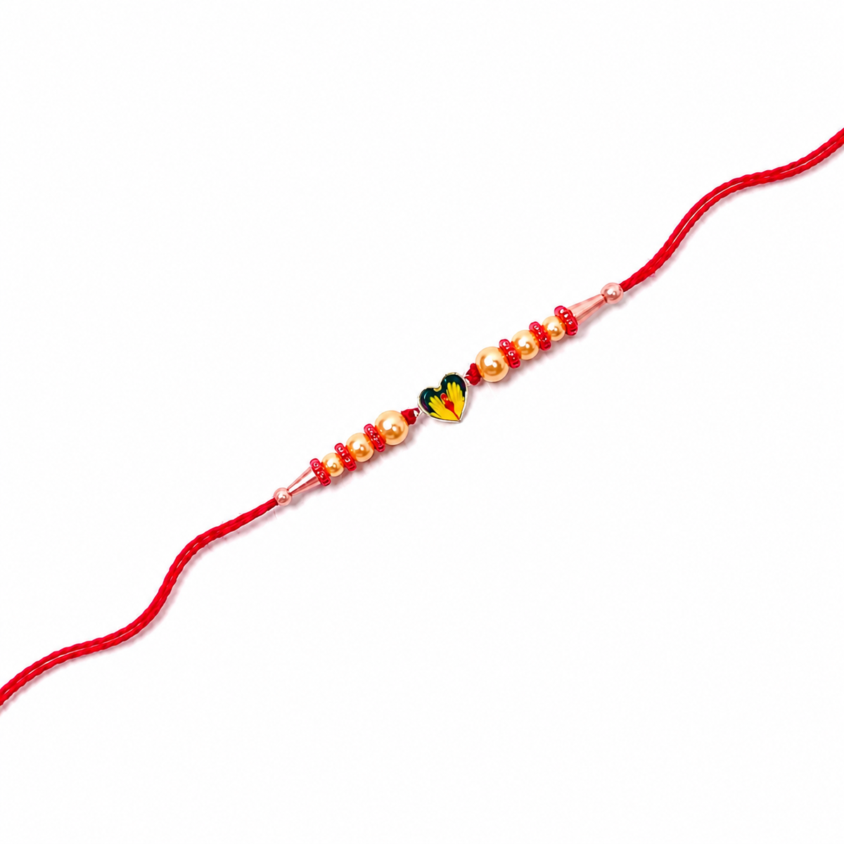 Colourful Heart 92.5 Silver Rakhi with Golden Pearls