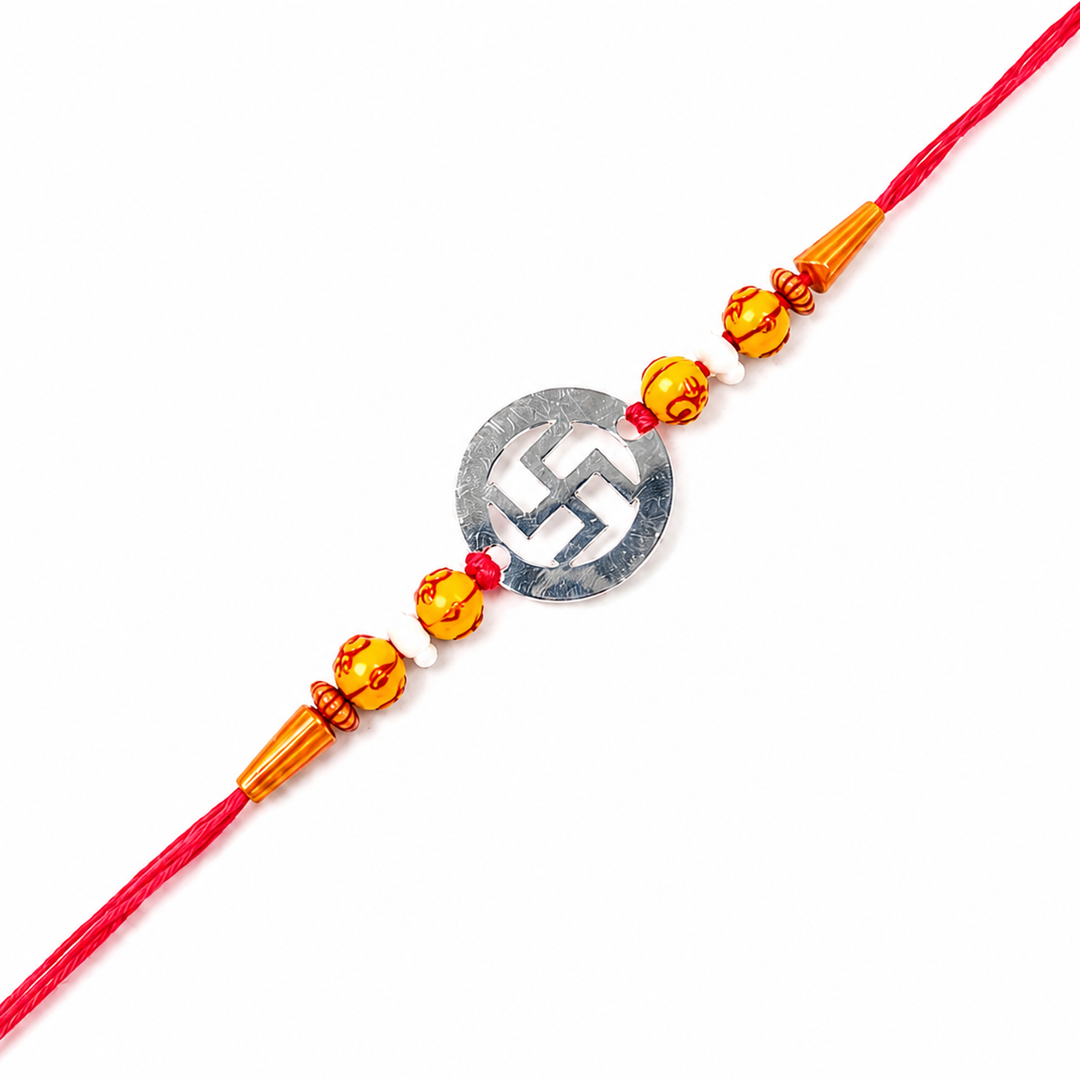 Shubh Swastik Cutout 92.5 Silver Rakhi with Amber Crystals