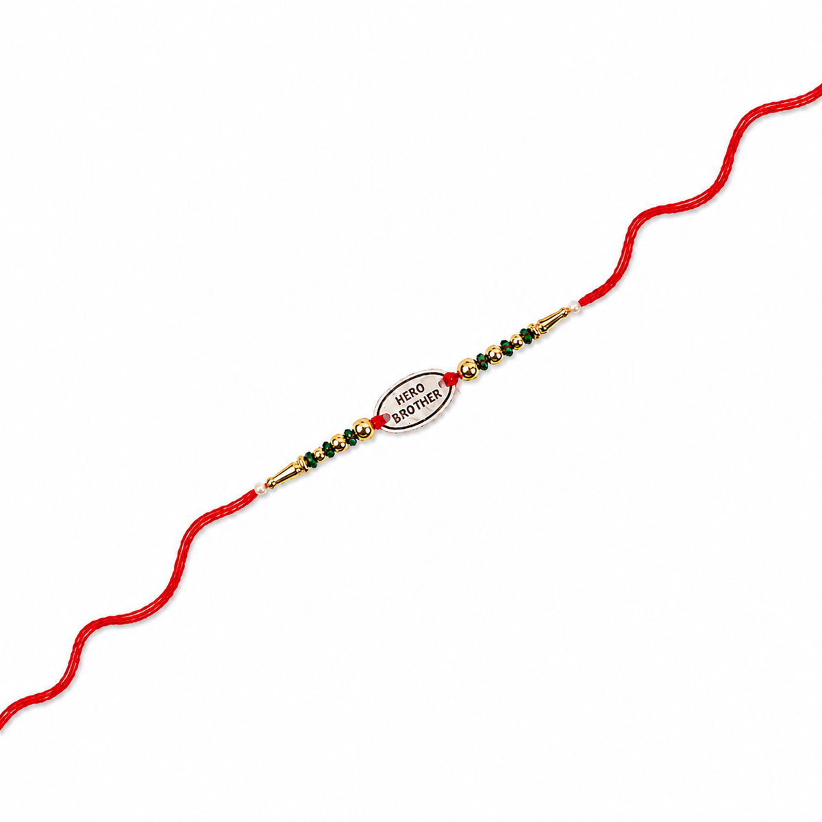 Hero Brother 92.5 Silver Rakhi with Green & Gold Beads