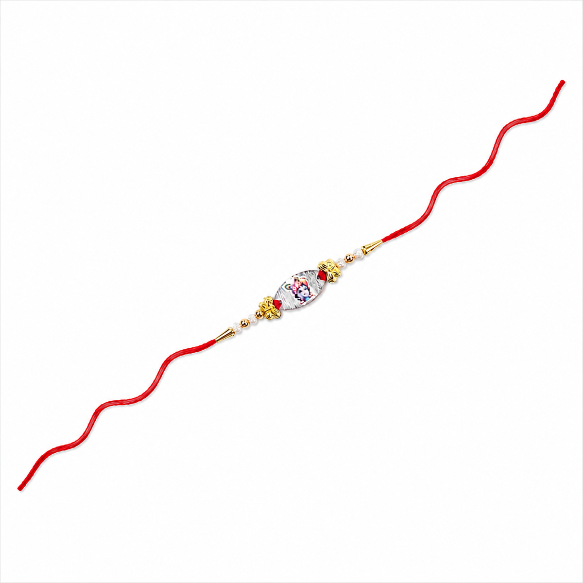Pearl Oval 92.5 Silver Rakhi with Gold Floral Caps