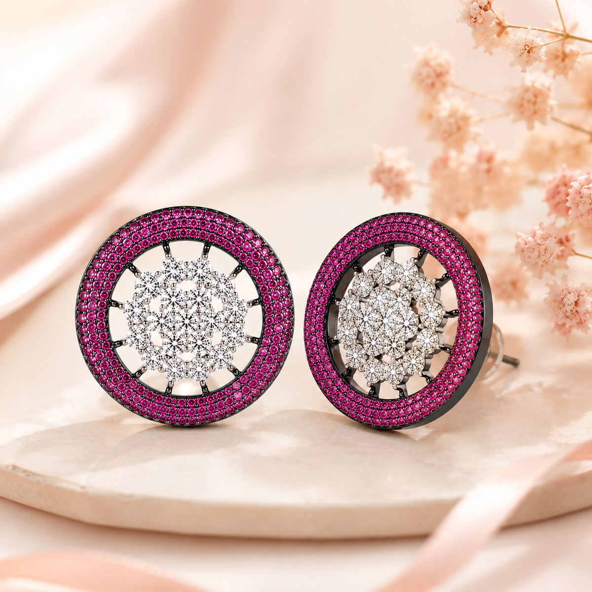 Nano Openwork Wheel Stud Earrings, Black Rhodium finish