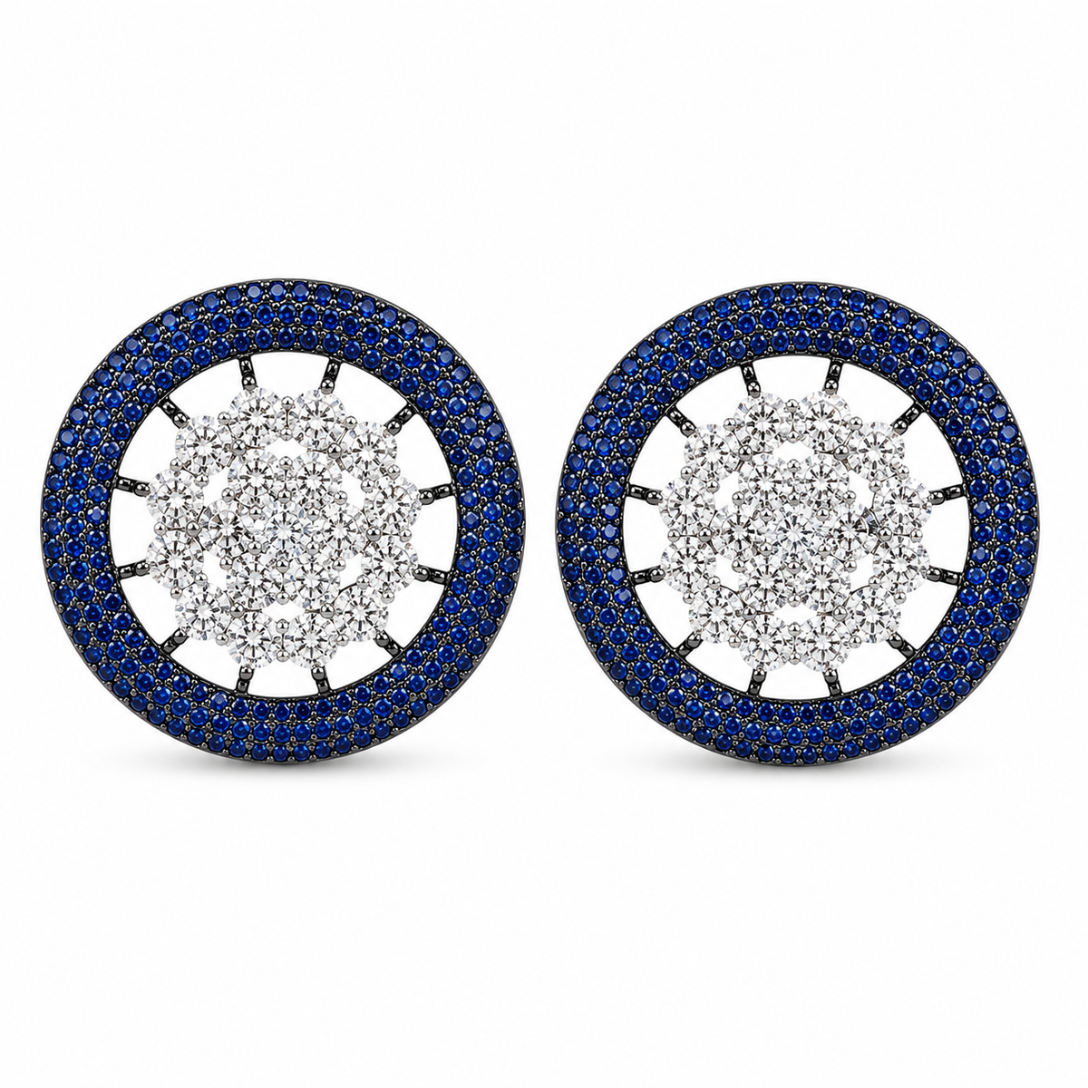 Nano Openwork Wheel Stud Earrings, Black Rhodium finish