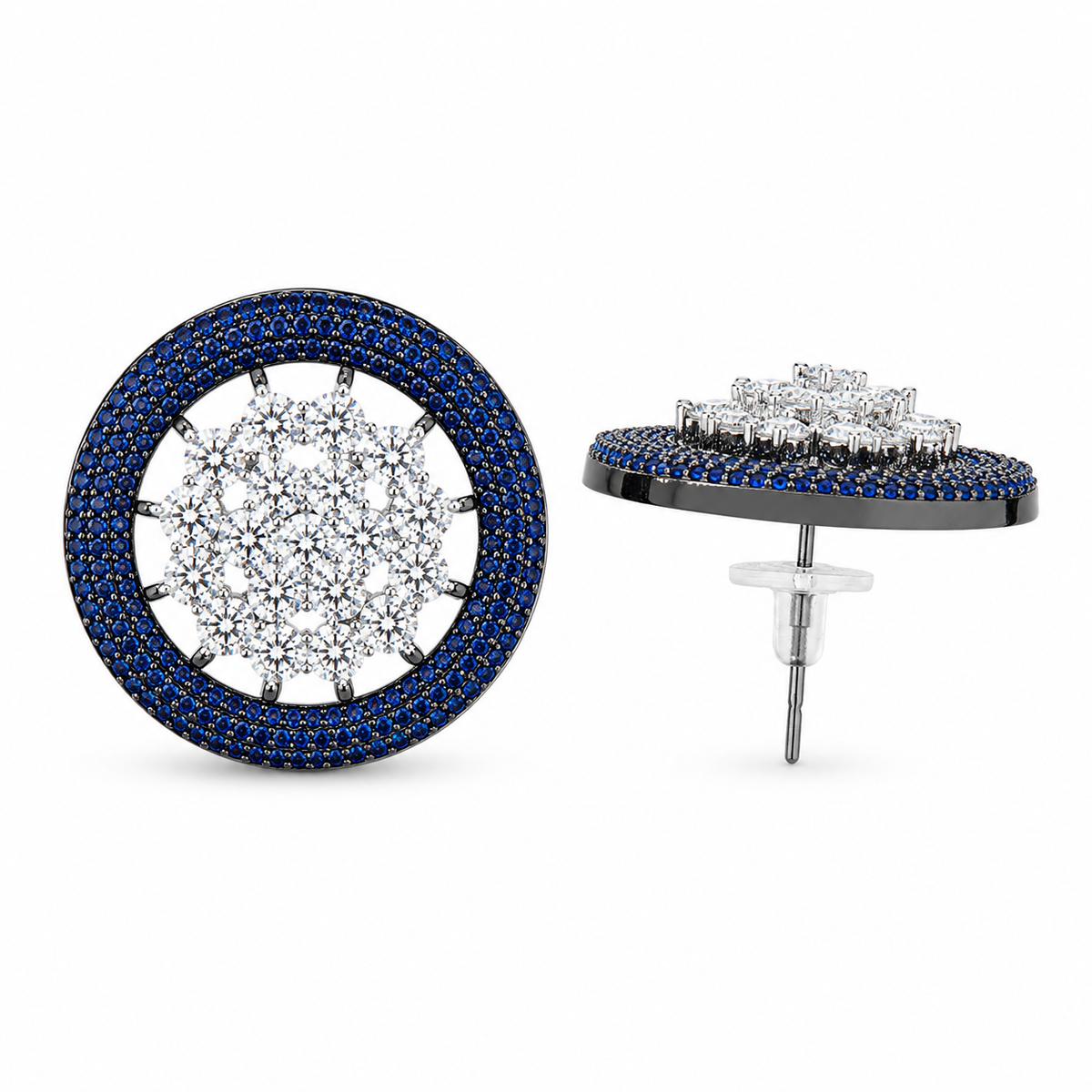 Nano Openwork Wheel Stud Earrings, Black Rhodium finish