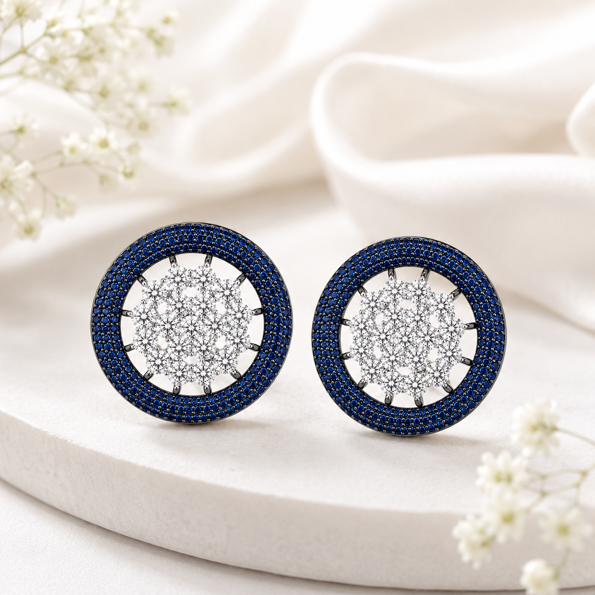 Nano Openwork Wheel Stud Earrings, Black Rhodium finish