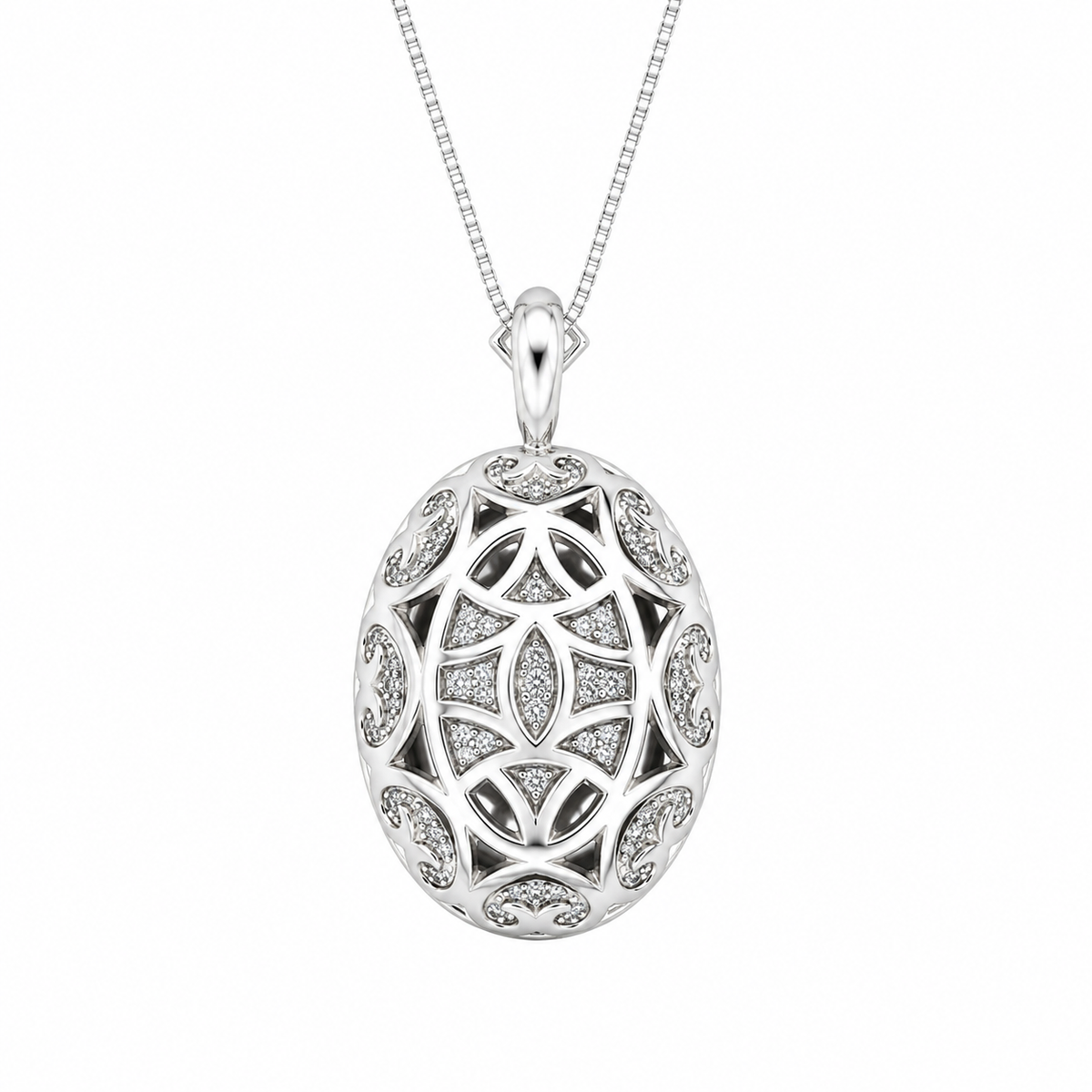 Diana Grey Crystal Oval Halo Pendant Necklace, Rhodium finish