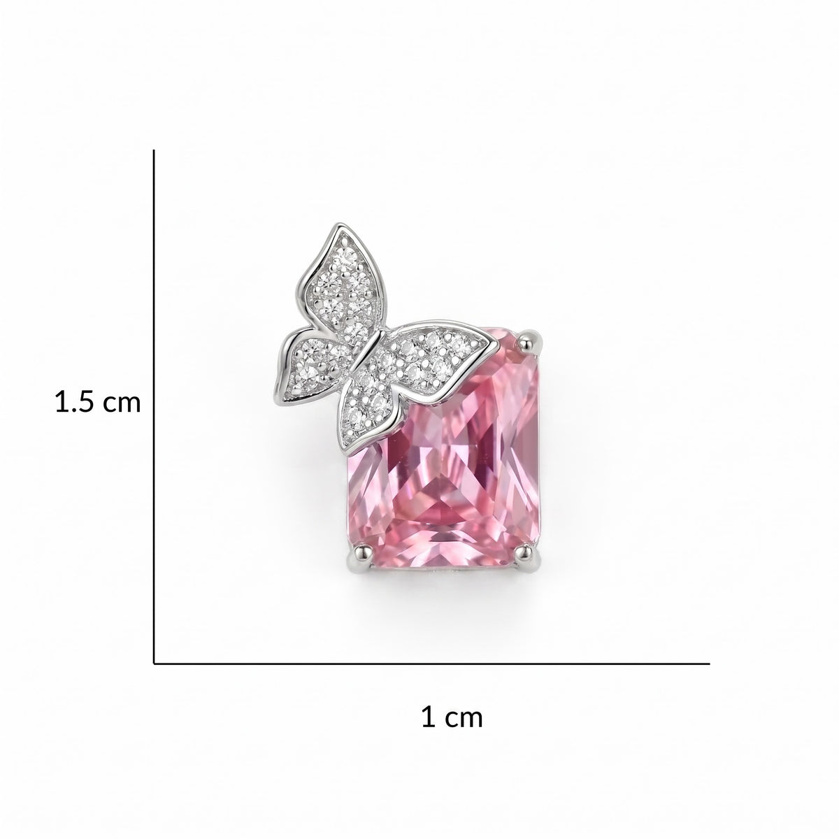 Purple Butterfly Emerald-Cut Stud Earrings – Silver-Tone CZ Pave Studs