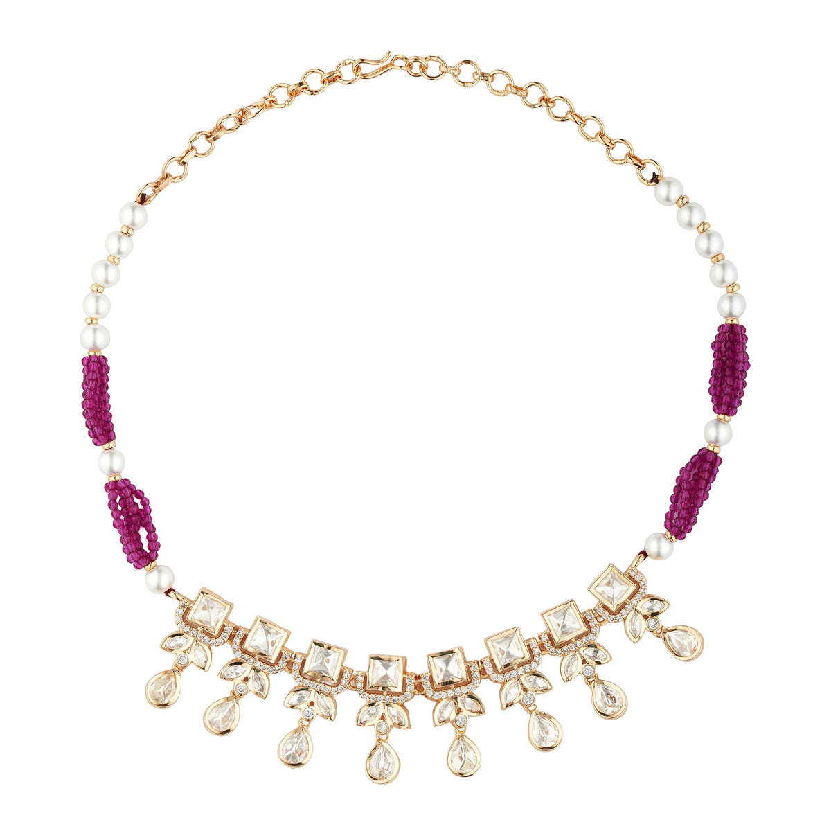 Classic Pearl Necklace with Square CZ Accents