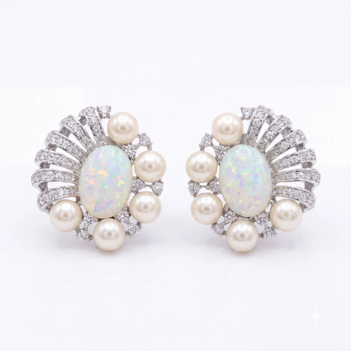 Opal and pearl cluster stud earrings for women - RANGREZ (image 1)