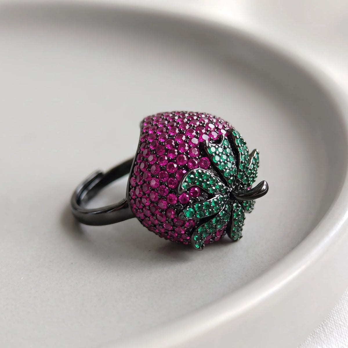 Botanica pink and green crystal strawberry statement ring for women - RANGREZ (image 2)